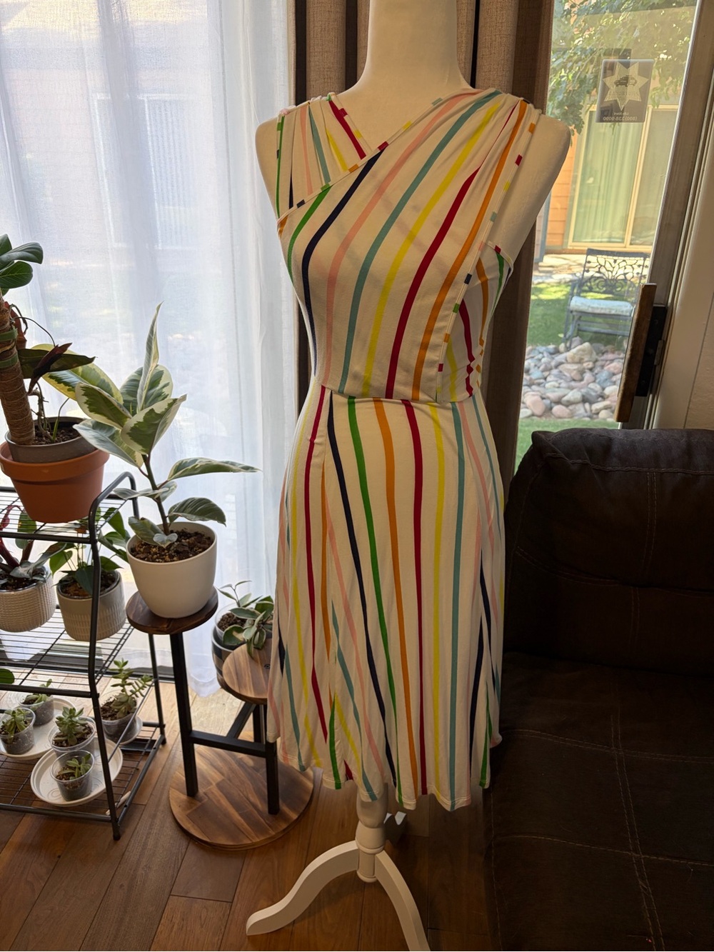 ModCloth Striped Dress in White with Rainbow Stripes